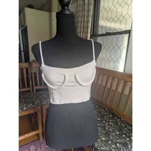 White Ribbed Underwire Cropped Tank Med